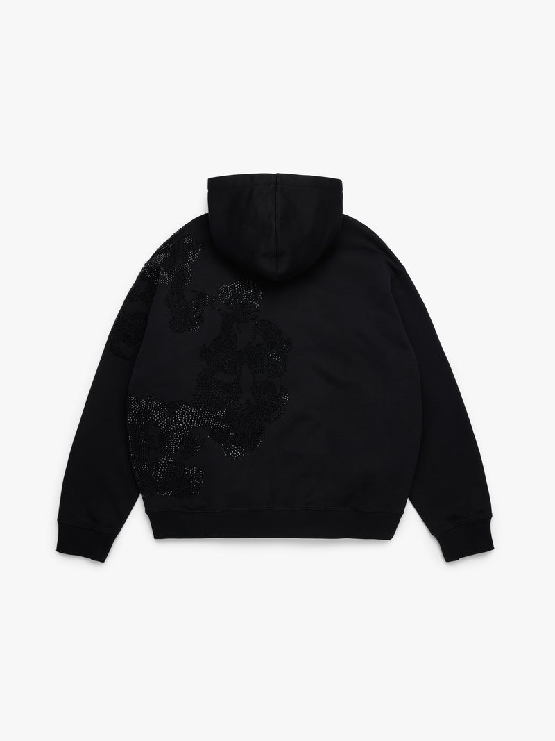 Biggie Rhinestone Cotton Wreath Pull Over Hoodie Black