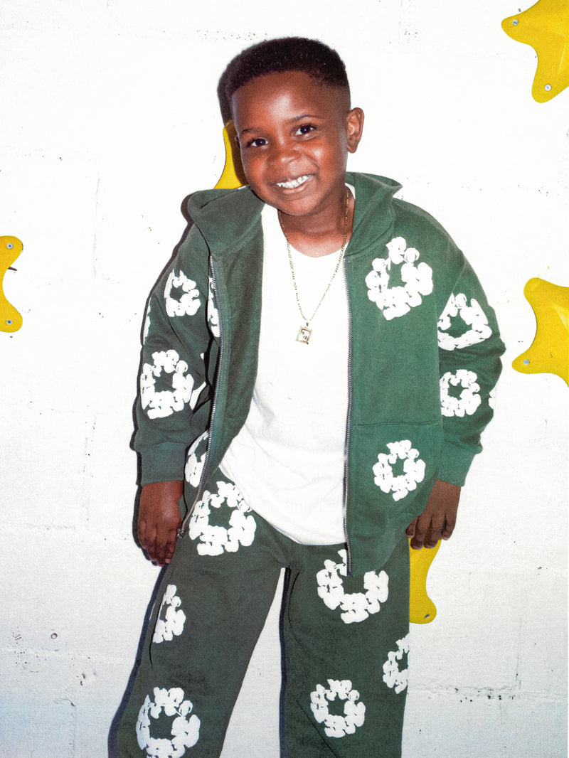 Kids Cotton Wreath Zip Hoodie Green