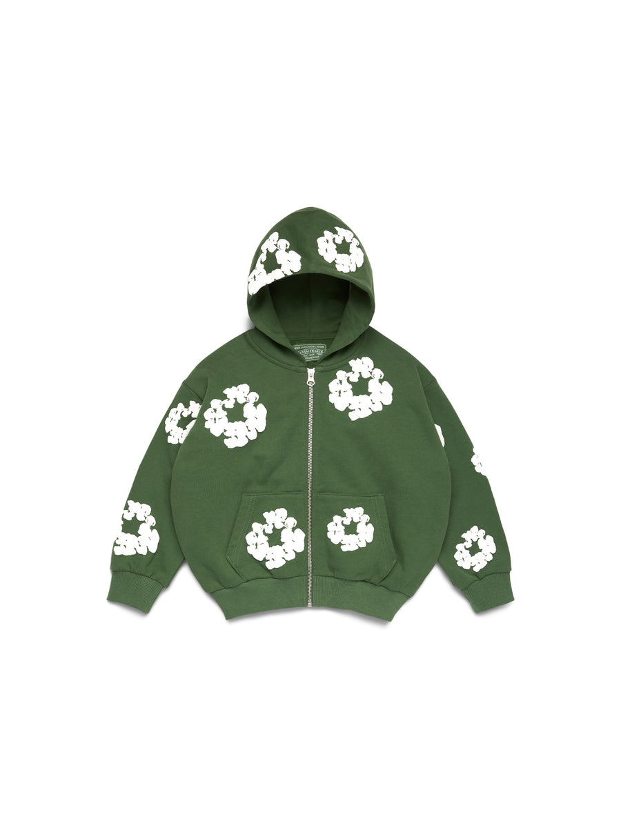 Kids Cotton Wreath Zip Hoodie Green – DENIM TEARS