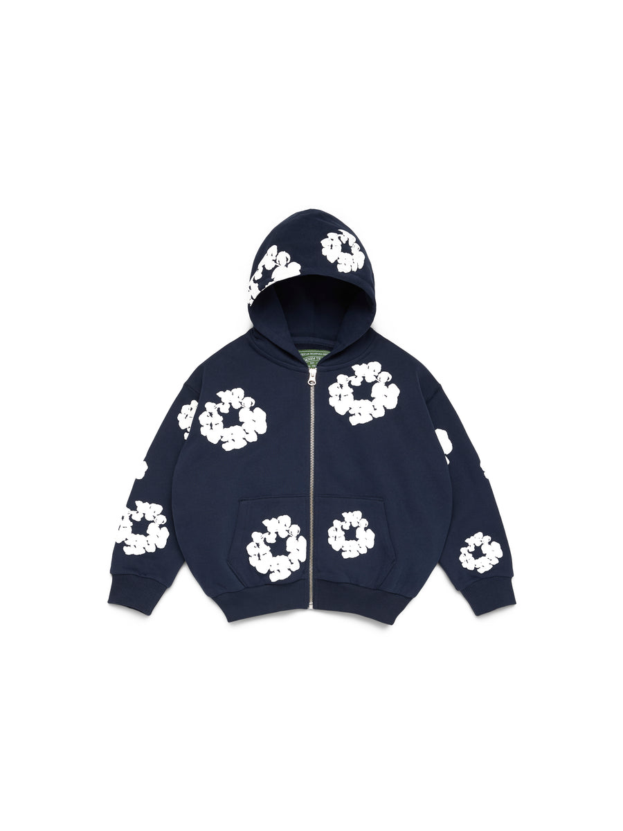 Kids Cotton Wreath Zip Hoodie Navy – DENIM TEARS