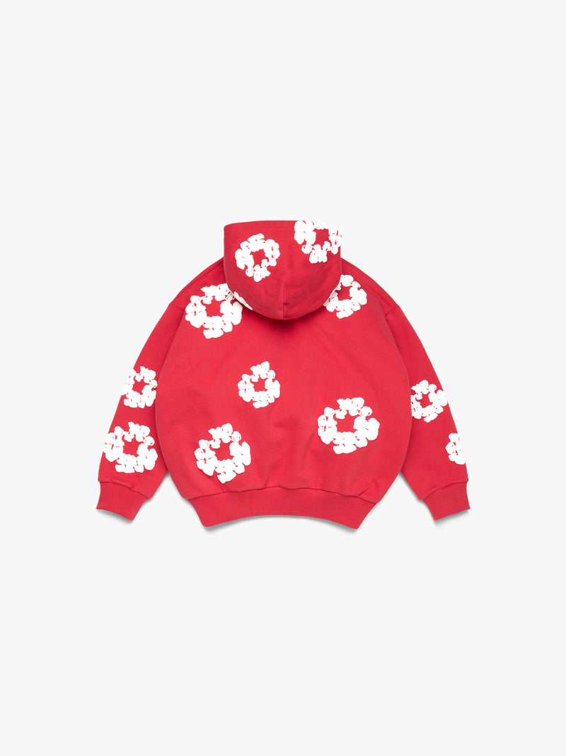 Kids Cotton Wreath Zip Hoodie Red