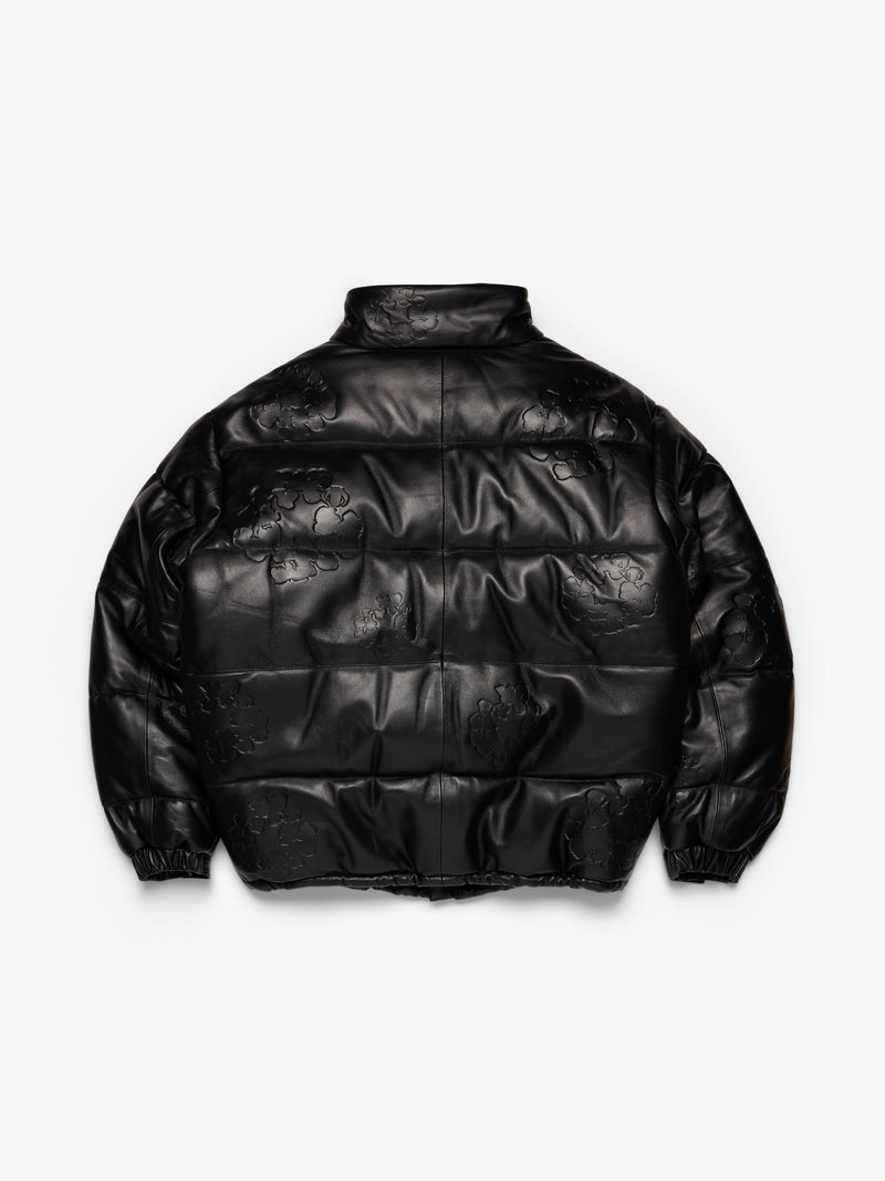 Embossed Leather Wreath Puffer Black