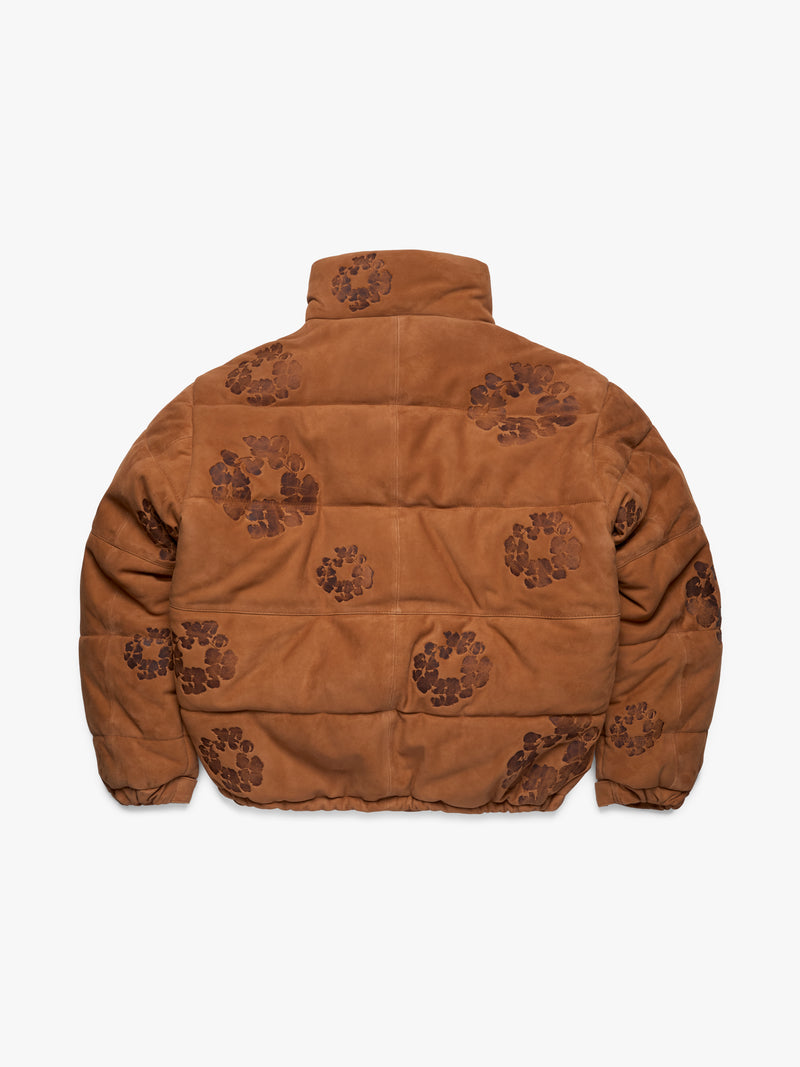 Embossed Leather Wreath Puffer Brown