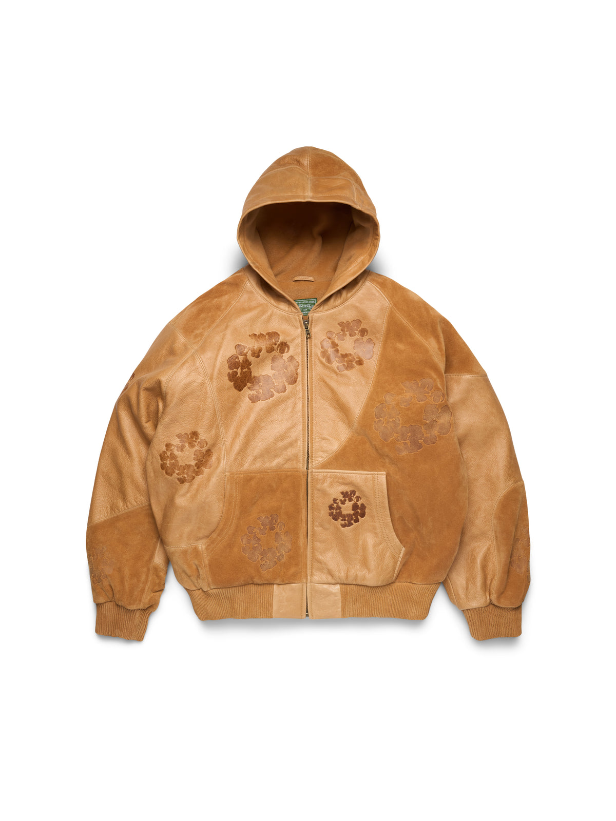 Low-Key Texture — Patchwork Leather/Suede Cotton Wreath Hoodie Brown