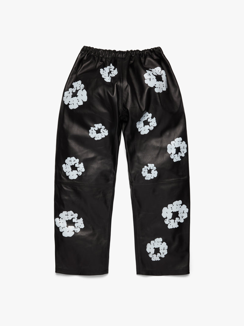 Leather Cotton Wreath Pants Black