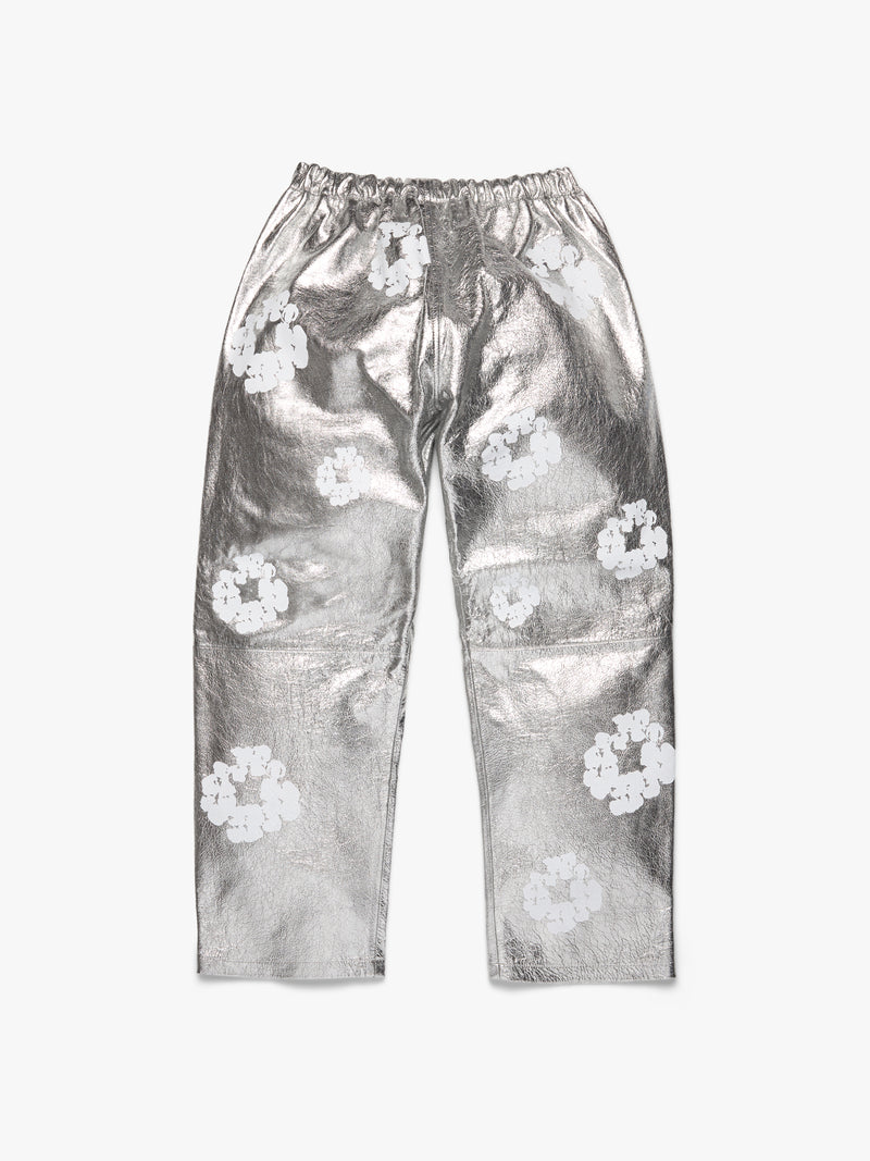 Leather Cotton Wreath Pants Silver