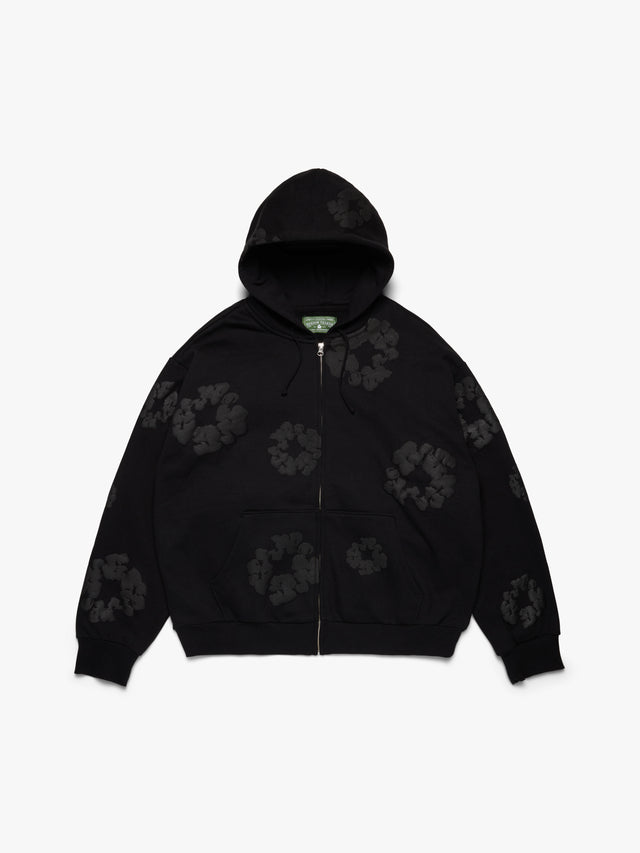 Mono Cotton Wreath Zip Hoodie Black