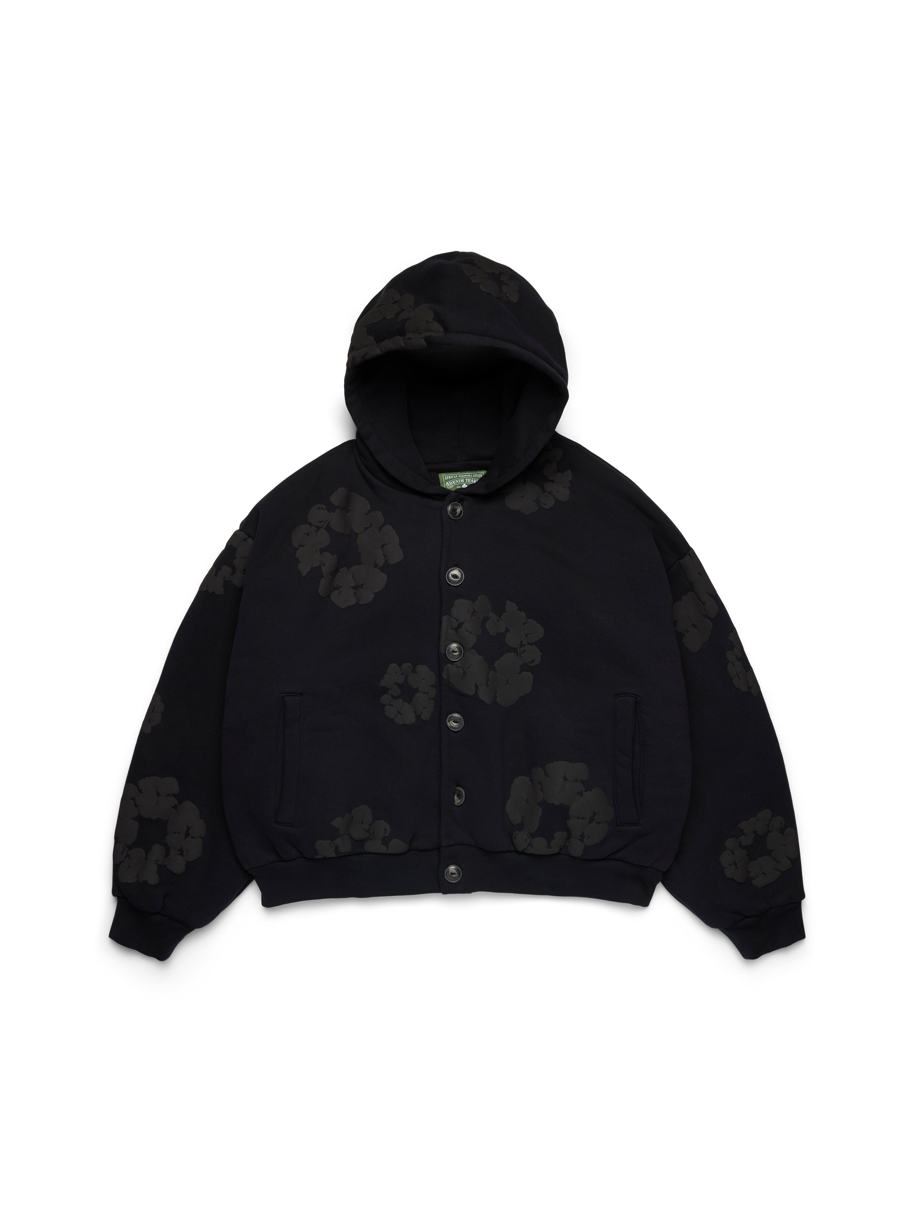 Cotton Wreath Cardigan Hoodie Black – DENIM TEARS