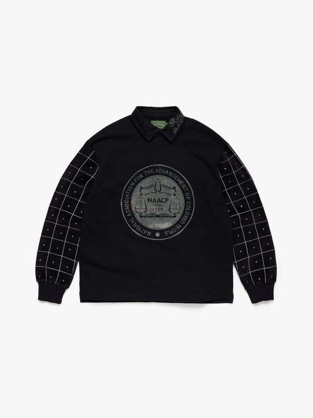 NAACP Velvet Studded Long Sleeve Polo Black