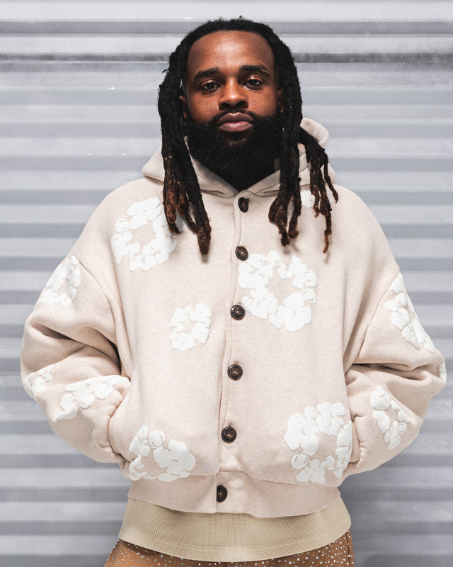 Cotton Wreath Cardigan Hoodie Oatmeal