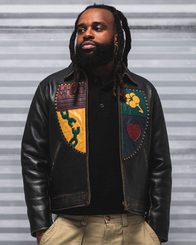 Libertas Crest Leather Jacket Washed Black