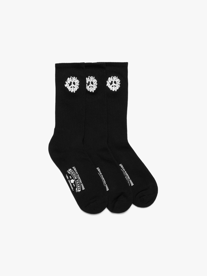 Cotton Peace Wreath 3-Pack Socks Black