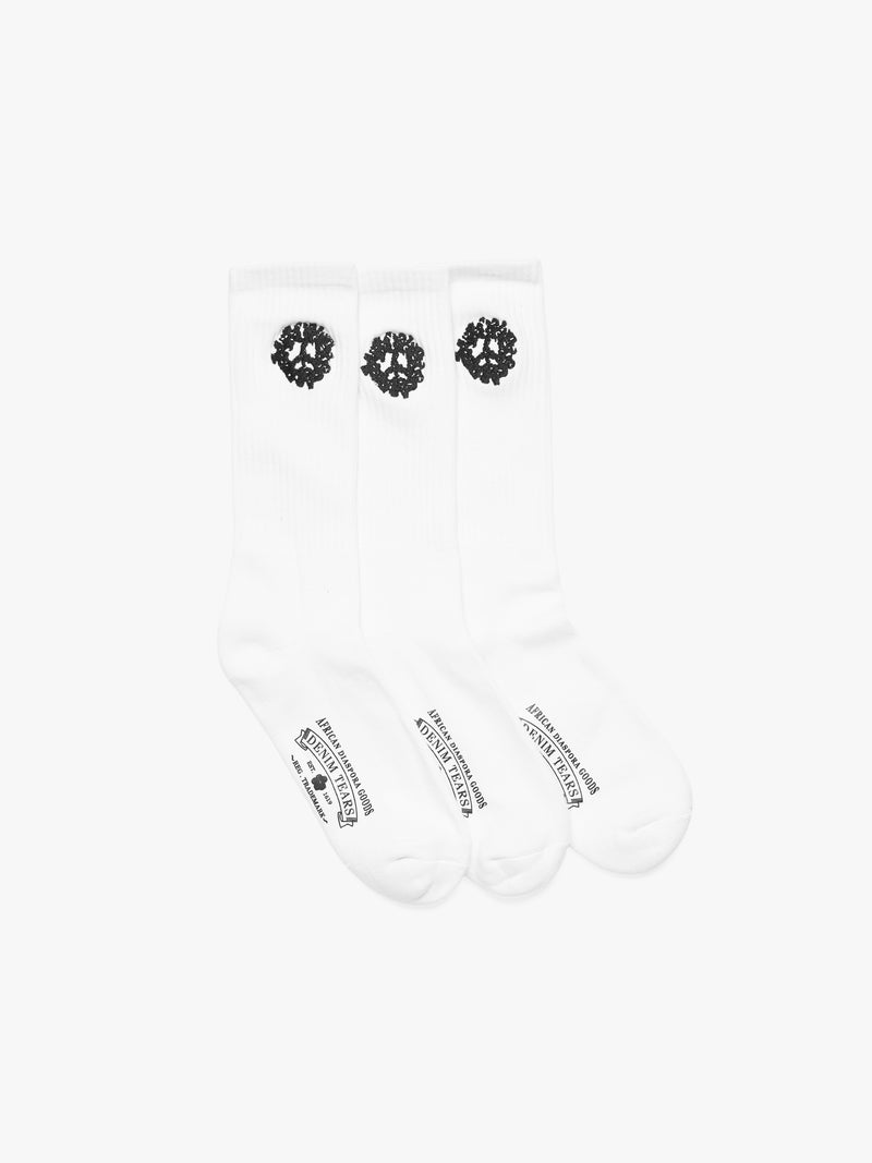 Cotton Peace Wreath 3-Pack Socks White