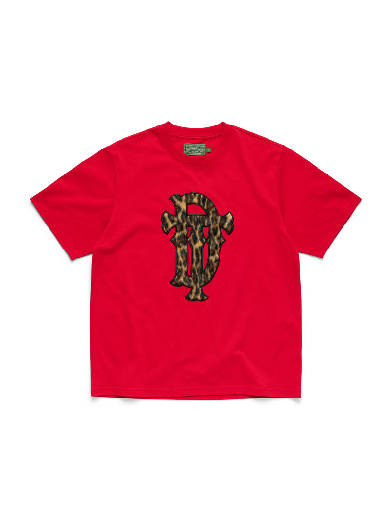 Faux Fur Leopard Tee Red