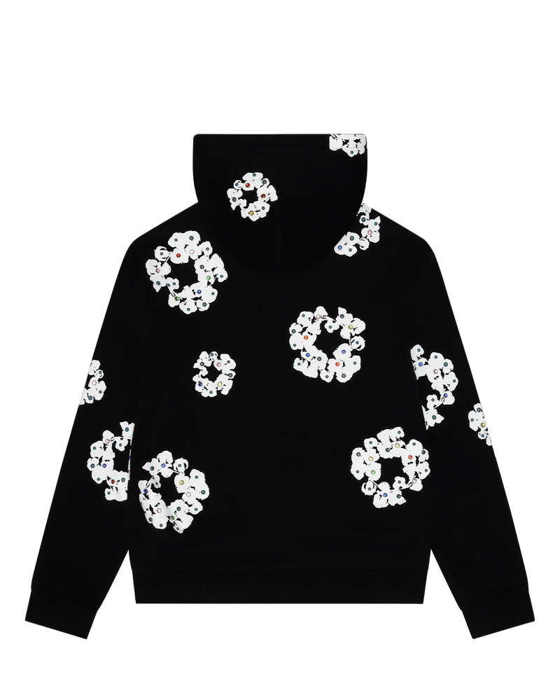 Rhinestone Cotton Wreath Zip Hoodie Black