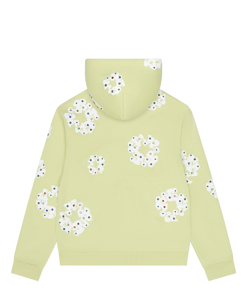 Rhinestone Cotton Wreath Zip Hoodie Mint