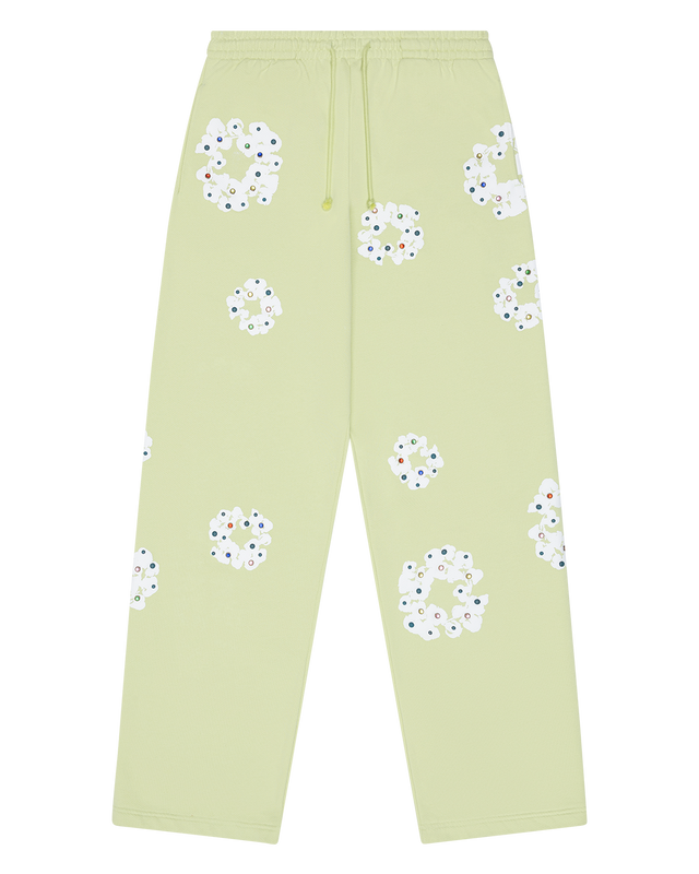 Rhinestone Cotton Wreath Open Hem Sweatpants Mint