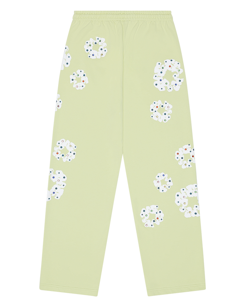 Rhinestone Cotton Wreath Open Hem Sweatpants Mint