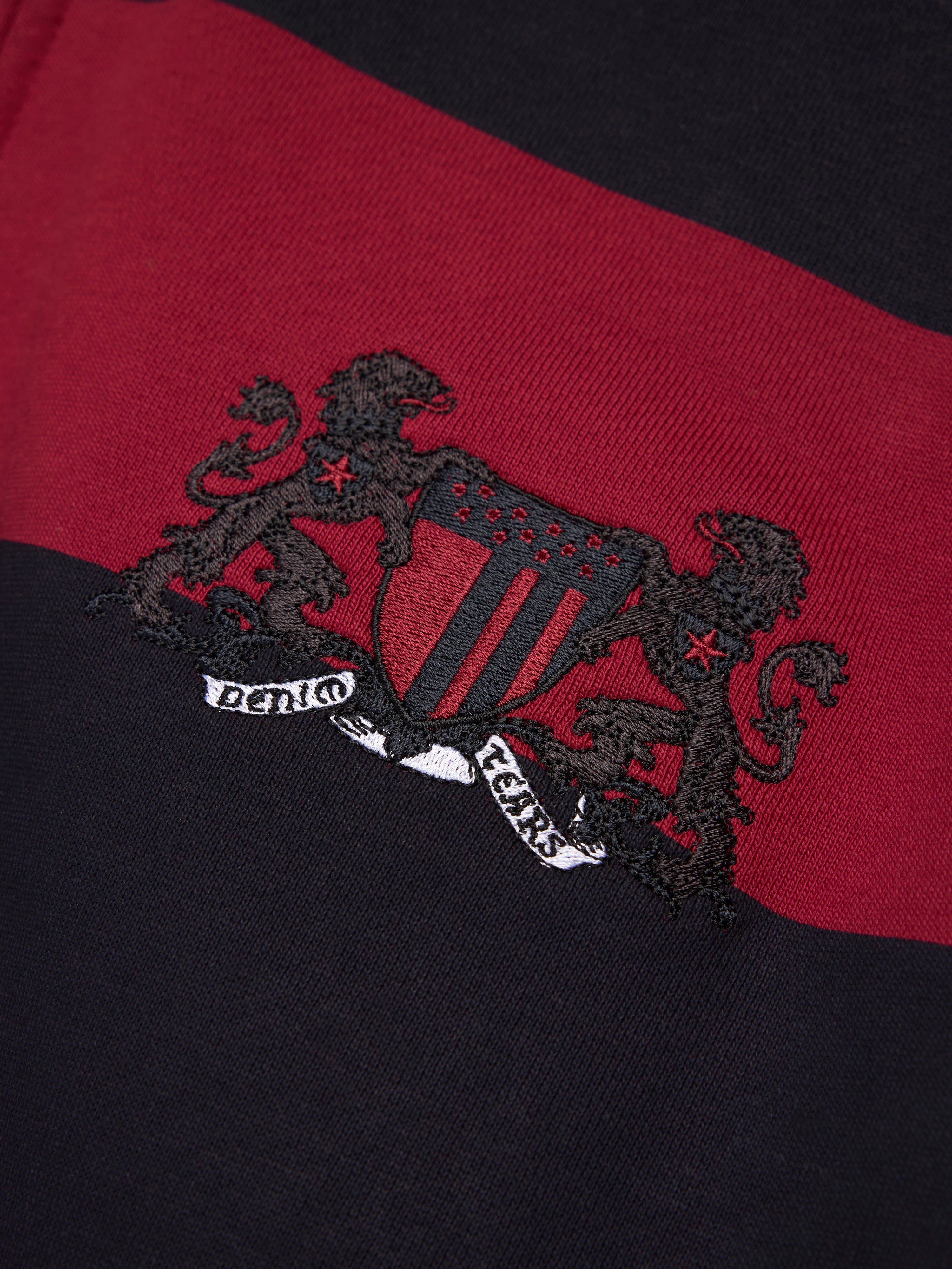 Striped Crest Zip Hoodie Red/Navy – DENIM TEARS