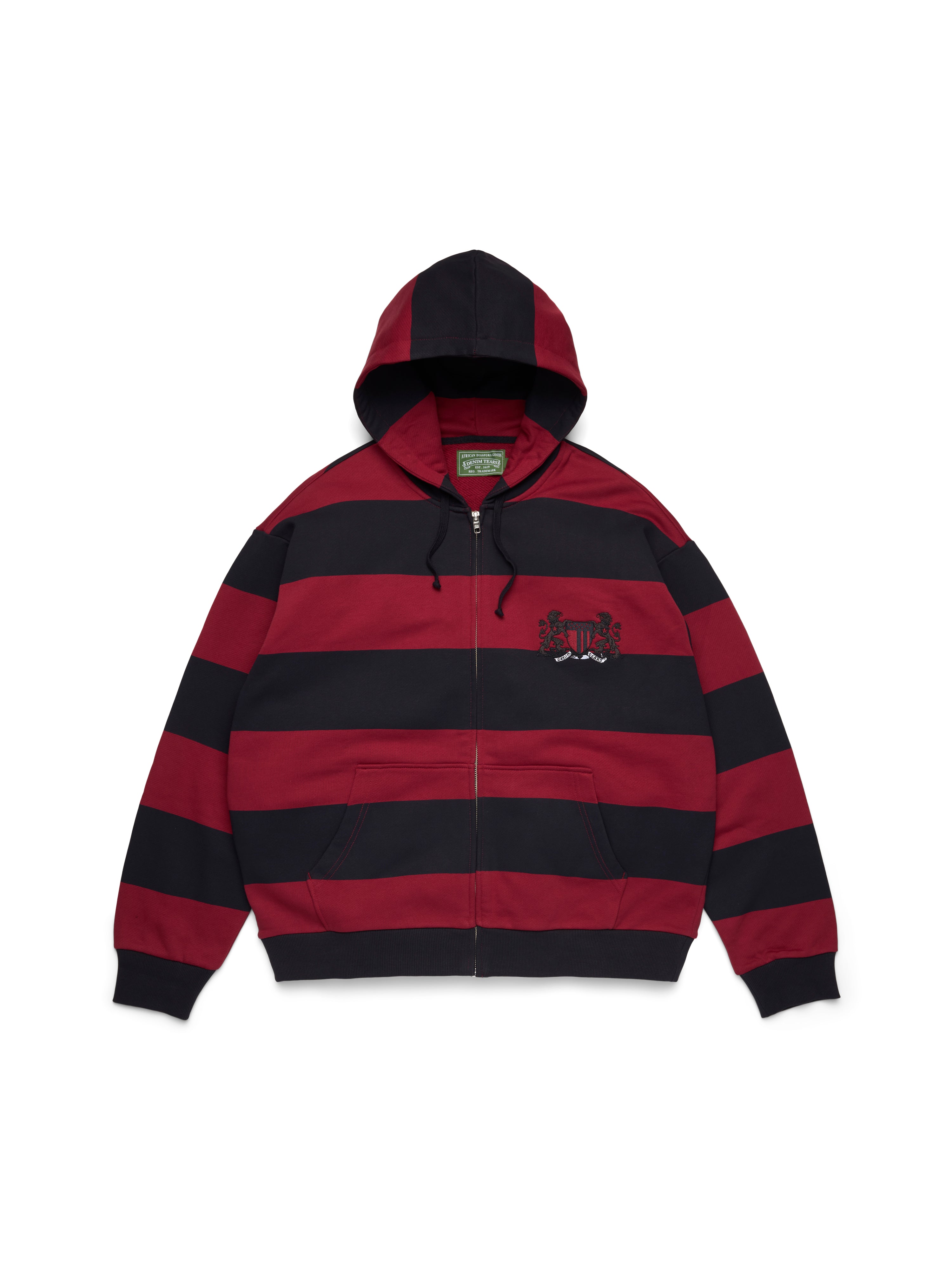 Striped Crest Zip Hoodie Red/Navy – DENIM TEARS