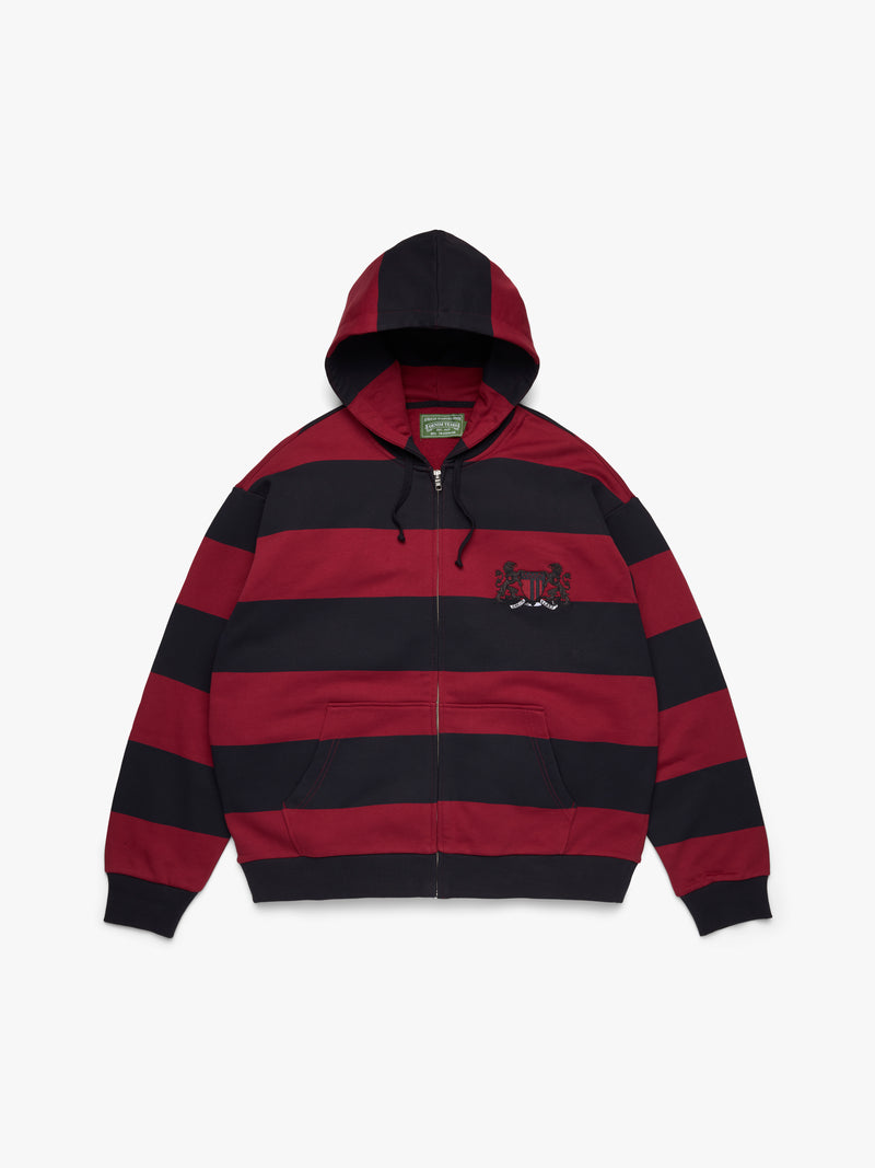 Striped Crest Zip Hoodie Red/Navy
