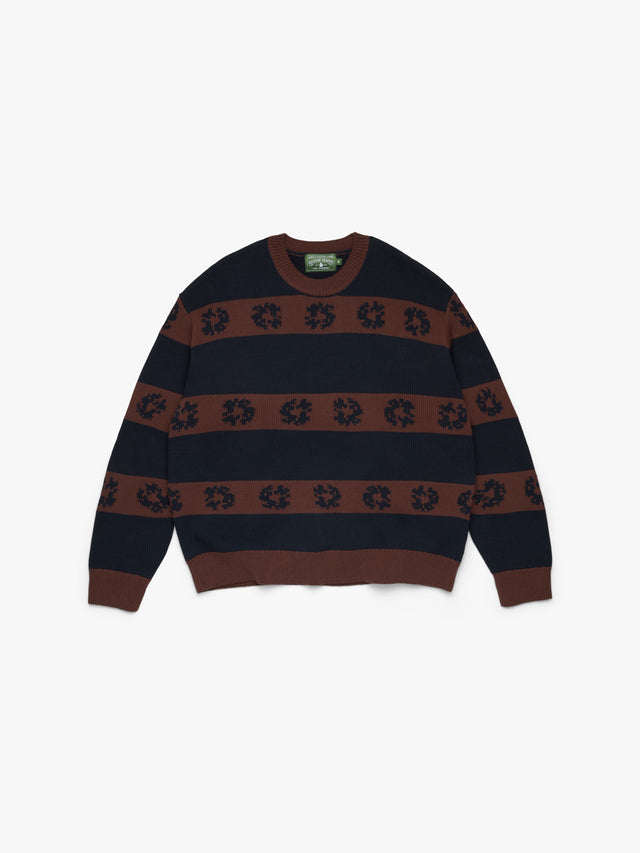 Cotton Wreath Striped Sweater Navy/Brown